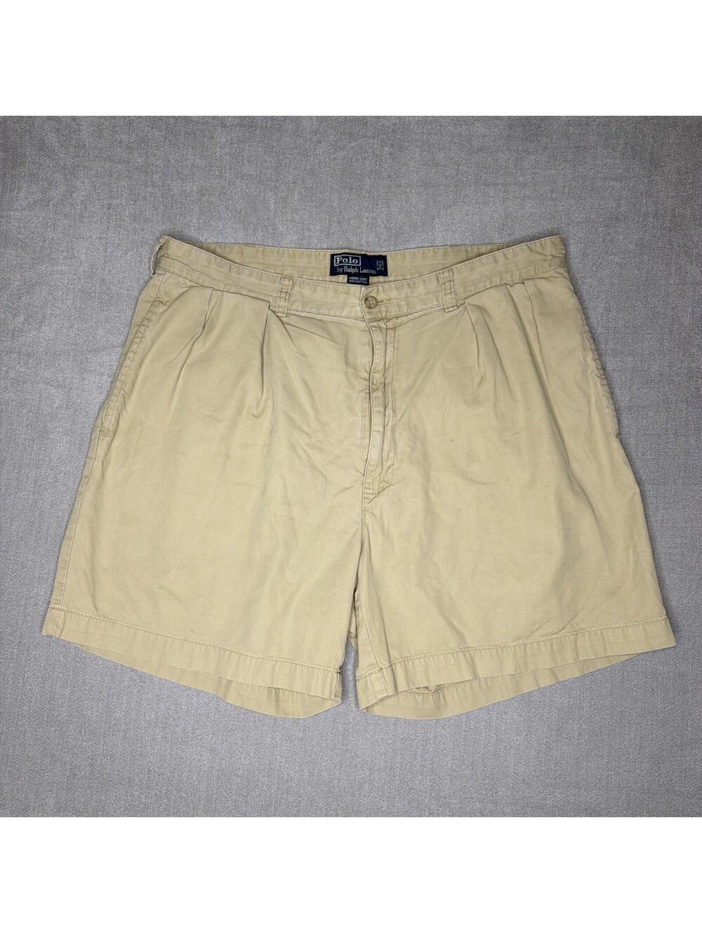 Vintage Polo Ralph Lauren Shorts 36 Pleated Andrew Beige Khaki 90s